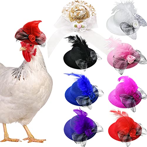 Hühnerhüte für Henne mit verstellbarem Gummiband für lustige Kleintiere, Federhut, 8 Stück von GsLxx
