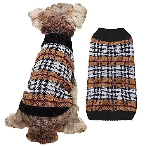 Hund Pullover Herbst und Winter Wärme Klassische Plaid Vintage Strickpullover Teddy Shirena Chihuahua Kleine und mittlere Haustier Kleidung (2XL) von GsLxx