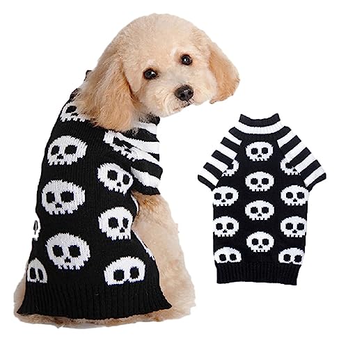 Hundepullover Totenkopf Hund Halloween-Pullover Gestreifter Haustier-Strickpullover (L) von GsLxx