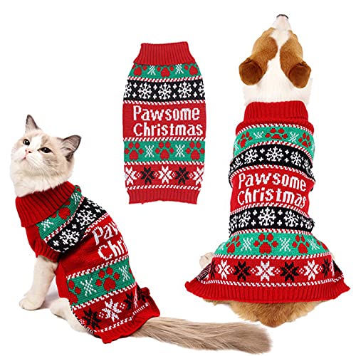 Katze und Hund Weihnachtskleidung, Haustier verdickte warme Strickpullover, geeignet für kleine und mittlere Katzen und Hunde (L) von GsLxx