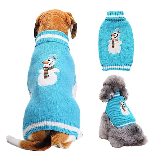 Weihnachten Hund Pullover Blauer Schneemann Hund Strick Pullover Hundejacke Geeignet für kleine, mittlere und große Hunde (L) von GsLxx