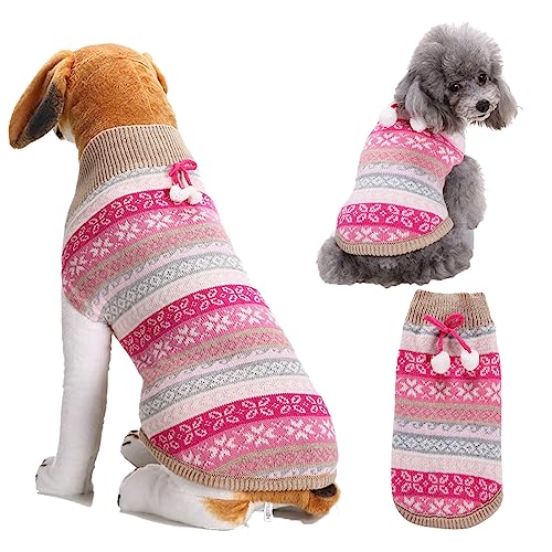 Weihnachten Hund Pullover mit Bogen Hund Strick Pullover Hund Warme Jacke Geeignet für kleine, mittlere und große Hunde (Rosa, M) von GsLxx