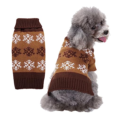 Weihnachten Schneeflocke Haustier Hund Pullover Welpe Pullover für Chihuahua Schnauzer Bichon Frise Corgi Französische Bulldoggen (Braun, S) von GsLxx