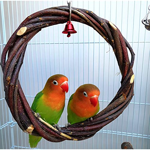 Gshy Gewebter Rattan Papagei Spielzeugring Stehen Hängender Ring mit Glocke Kauspielzeug Schaukel für Vögel 20cm im Durchmesser von Gshy