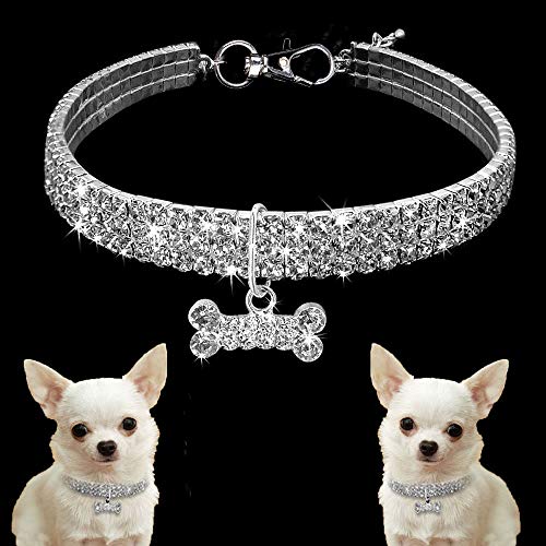 Gshy Halsband für Hunde und Katzen aus Kristallglas, niedlich, Dressurhalsband mit Verlängerungskette, für Zubehör für Haustiere, 25 + 5 cm, Weiß von Gshy