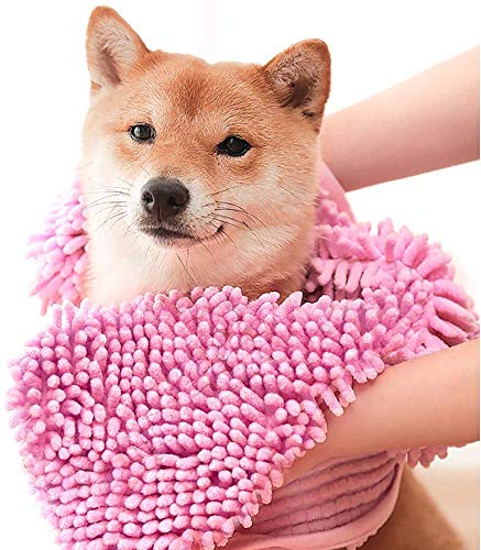 Gshy Handtuch für Hunde, super saugfähig, Bademantel für Haustiere, schnell trocknend, waschbar, Bademantel für Hunde (Rosa) von Gshy