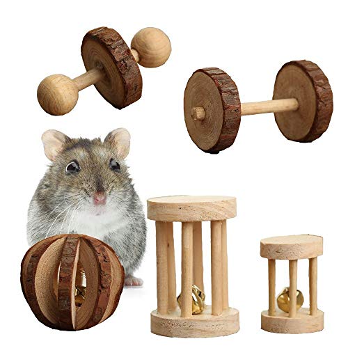 Gshy Hölzernes Hamster-Kauspielzeug 5 Stück Set Hanteln runde Kugel Fun Rabbit Toy Ratte Meerschweinchen Zahnpflege von Gshy