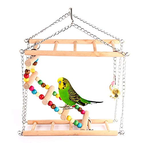 Gshy Hölzernes Papageienspielzeug, das hängt Papageienschaukel mit Glocke Spielzeuge für kleine Vögel Papagei Wellensittich Nymphensittich von Gshy