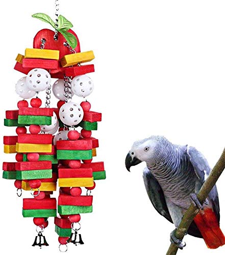 Gshy Kauspielzeug aus Holz für Vögel Hängende Holzklötze Spielzeugkette für Sittiche, Papageien, Nymphensittiche (Apfel) von Gshy