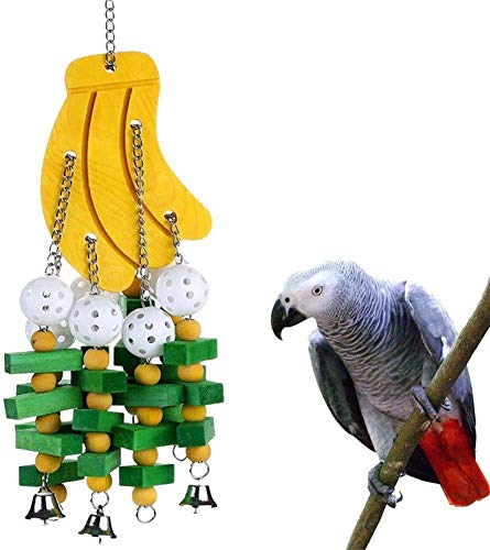 Gshy Kauspielzeug aus Holz für Vögel Hängende Holzklötze Spielzeugkette für Sittiche, Papageien, Nymphensittiche (Banane) von Gshy