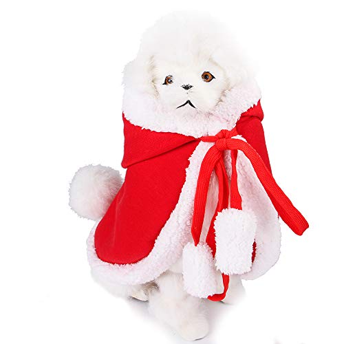 Gshy Weihnachtsmantel für Haustiere, weich und dick, für kleine Katzen, Kleidung für Hunde, Katzenmantel, Weihnachtsmantel, Jacke mit Kapuze, Rot (S) von Gshy
