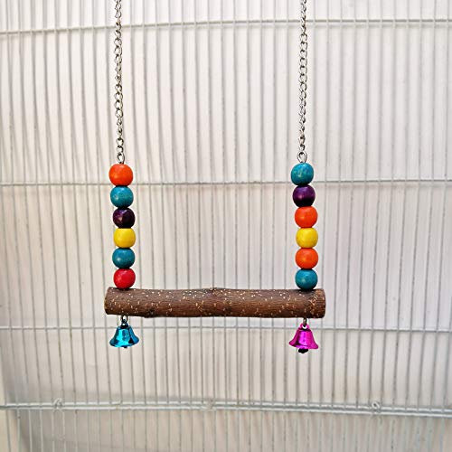 Gshy Naturholz Papagei Schaukel Holzstütze für Vögel Stehstangen mit Perlenglocke Unterhaltungsspielzeug Länge: 35 cm Gesamthöhe: 58cm von Gshy