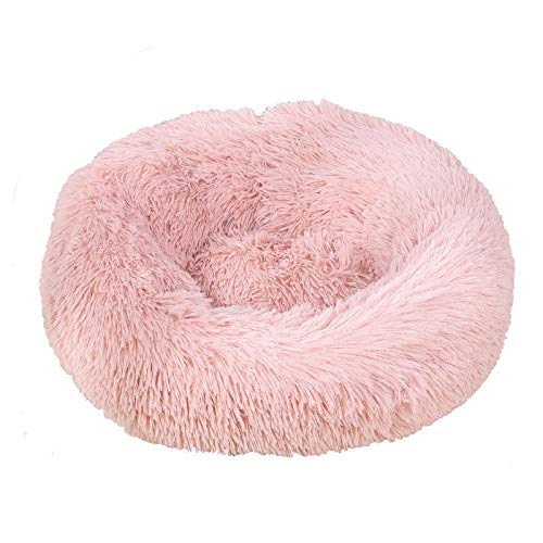 Gshy Nest für Haustiere Bett zum Chaten Hund Plüsch Runder Käfig Katzenhund Schlafmatte 60cm (Hell-Pink) von Gshy