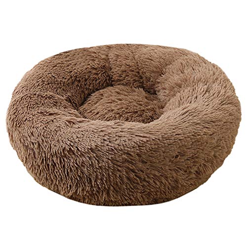 Gshy Nest für Haustiere Bett zum Chaten Hund Plüsch Runder Käfig Katzenhund Schlafmatte 60cm (Hellbraun) von Gshy