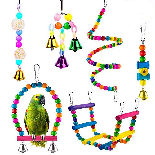 Gshy Packung mit 6 Stück Holzvogelspielzeug Barsche schwingt Leitern Buntes hängendes Spielzeugset für Papageien Vögel von Gshy