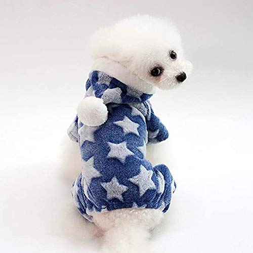 Gshy Stern Druck Herbst Winter Haustier Kleidung Fleece-Pyjama mit Kapuze Warmer Winterpullover (Blau, L) von Gshy