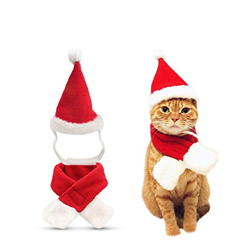 Gshy Weihnachtskleid für Hunde, Katzen, Kaninchen, Neuverkleidung, Weihnachtsgeschenk, Katzen und Welpen, Weihnachtsschmuck,2 Stück Schal und Hut von Gshy