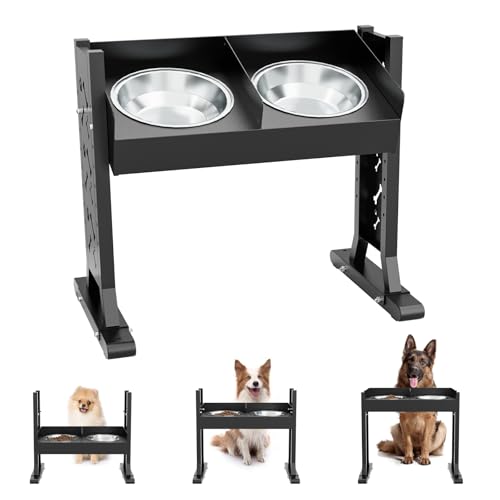 Erhöhte Hundenäpfe für große und mittelgroße Hunde, 8 höhenverstellbar, geneigt, erhöhter Hundenapfständer mit 2 Edelstahlnäpfen (1,3 l), 55,6 cm hohe Futterstation für große Rassen von Gsskny