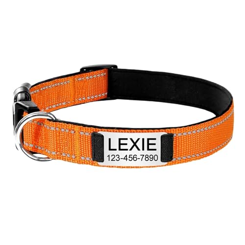 Haustierhalsbänder Gravierte Namens-ID-Tag Reflektierendes Hundehalsband Benutzerdefiniertes Nylon Personalisiert(Black 2,M 30-48cm) von GsvUbd
