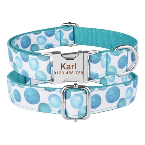 Haustierhalsbänder Graviertes bedrucktes Hundehalsband aus Nylon, personalisiertes Namensschild, verstellbares Halsband(Blue 3,XS 22-31cm) von GsvUbd