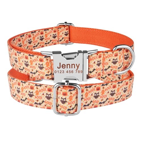 Haustierhalsbänder Graviertes bedrucktes Hundehalsband aus Nylon, personalisiertes Namensschild, verstellbares Halsband(Gray,L 35-56cm) von GsvUbd