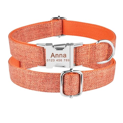 Haustierhalsbänder Graviertes bedrucktes Hundehalsband aus Nylon, personalisiertes Namensschild, verstellbares Halsband(Orange 1,M 31-50cm) von GsvUbd