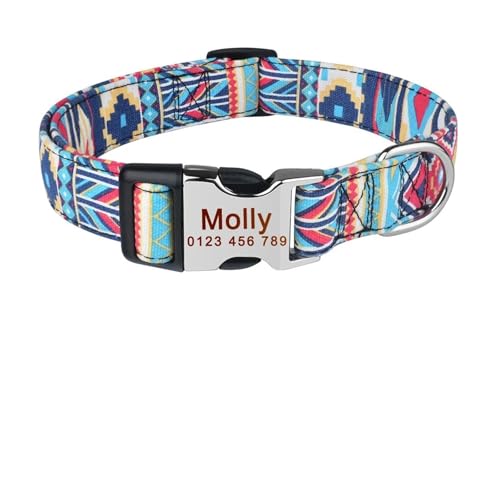 Haustierhalsbänder Verstellbares Hundehalsband aus Nylon mit graviertem Namensschild und kariertem Halsband(Black 2,L) von GsvUbd