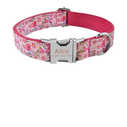 Haustierhalsbänder Verstellbares Hundehalsband aus Nylon mit graviertem Namensschild und kariertem Halsband(Black1,L) von GsvUbd