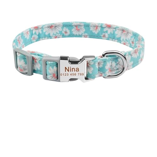 Haustierhalsbänder Verstellbares Hundehalsband aus Nylon mit graviertem Namensschild und kariertem Halsband(Coffee,L) von GsvUbd