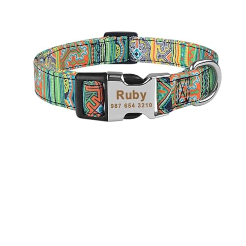 Haustierhalsbänder Verstellbares Hundehalsband aus Nylon mit graviertem Namensschild und kariertem Halsband(Noir,L) von GsvUbd