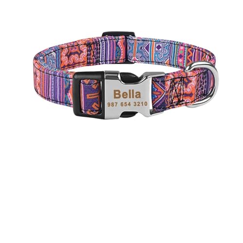Haustierhalsbänder Verstellbares Hundehalsband aus Nylon mit graviertem Namensschild und kariertem Halsband(Red 4,L) von GsvUbd