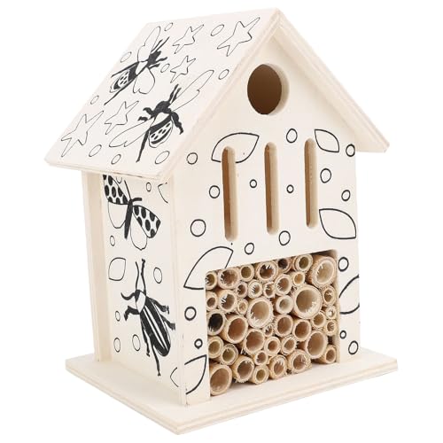 Hölzernes Bienenhaus, niedliche Graffiti Holzrohr Bienen Hotel Outdoor Gartendecorationation für die Anziehung von Bestäubern Bienen Schmetterlinge von Gsycle
