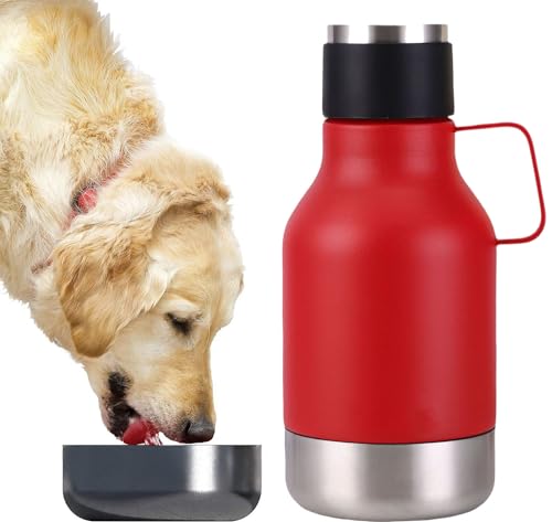 Gteller 2-in-1 tragbarer Hundenapf & doppelwandige vakuumisolierte Wasserflasche aus Edelstahl, Reisebecher + abnehmbarer Hundenapfboden (rot) von Gteller