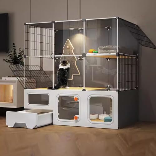 Gtzly DIY 2/3 Etagen KatzenkäFige, InnenkäFige for Katzen, mit Katzentoilette Und Hd-Fenstern, Lagerregal, Einfach zu Montieren, Abnehmbar (Color : Grau, Size : 107 * 47 * 107cm) von Gtzly