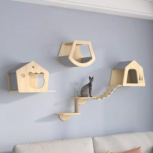 Gtzly Katzen Kletterwand, Katzen-WandmöBel, Massivholz-Katzen-Wandregale, An Der Wand Montierte KatzenmöBel, Katzenstufen for Klettern, Spielen und Faulenzen (Size : 5 pcs Set-B) von Gtzly