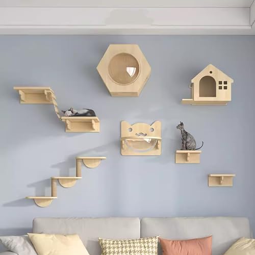 Gtzly Katzen Kletterwand, Katzen-WandmöBel, Massivholz-Katzen-Wandregale, An Der Wand Montierte KatzenmöBel, Katzenstufen for Klettern, Spielen und Faulenzen (Size : 9 pcs Set) von Gtzly