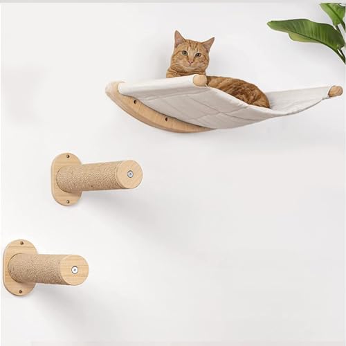 Gtzly Katzen Kletterwand, Katzenwandrahmen for Klettern, Set mit 3 MöBeln, Regalen und Sitzstangen, Katzenbett, Sisal-Pfostenleiter von Gtzly