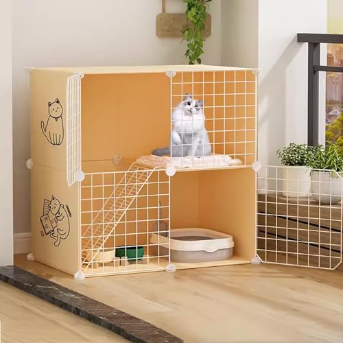 Gtzly KatzenkäFig, Katzengehege for Sen Innenbereich mit Katzentoilette, Aufbewahrung In der KatzenhüTte Oben, DIY Innenhaus for Haustiere, Katzenwohnung, KäTzchen, GroßEr üBungsplatz (Color : Yellow von Gtzly