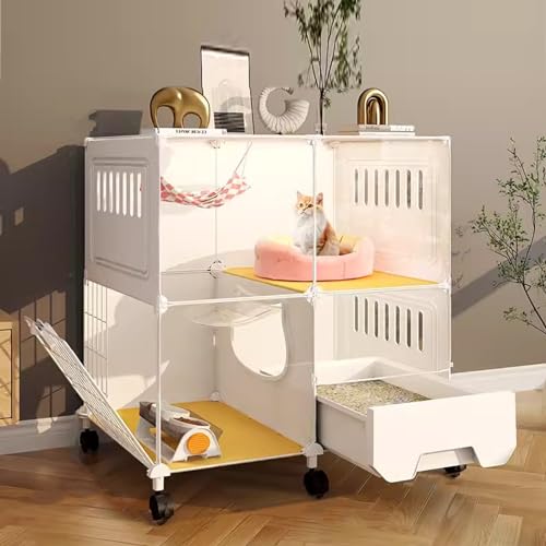 Gtzly KatzenkäFig for den Innenbereich mit Katzentoilette, Einfache Montage, Mobiles Katzengehege Auf RäDern, Transparenter Hd-Zaun, mit Stauraum (Color : 72 * 47 * 77cm/28.3 * 18.5 * 30.3in) von Gtzly