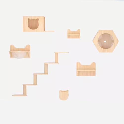 Gtzly Kletterwand Katzen, An der Wand Montiertes Katzen-Kletterregal-Set, Katzenregale Aus Kiefernholz mit Katzen-Sprungplattform, DIY-Katzenwand-Spielplatz, for WandmöBel-Set Im Innenbereich (Color von Gtzly