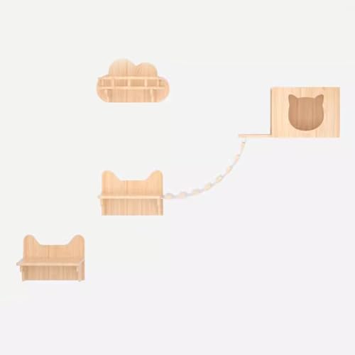 Gtzly Kletterwand Katzen, An der Wand Montiertes Katzen-Kletterregal-Set, Katzenregale Aus Kiefernholz mit Katzen-Sprungplattform, DIY-Katzenwand-Spielplatz, for WandmöBel-Set Im Innenbereich (Color von Gtzly