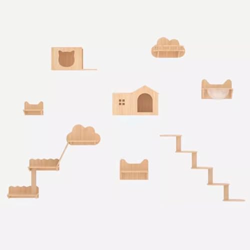 Gtzly Kletterwand Katzen, An der Wand Montiertes Katzen-Kletterregal-Set, Katzenregale Aus Kiefernholz mit Katzen-Sprungplattform, DIY-Katzenwand-Spielplatz, for WandmöBel-Set Im Innenbereich (Color von Gtzly