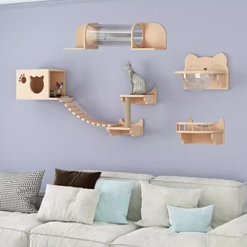 Gtzly Kletterwand Katzen, Katzen-Wandregal-Set, Schwebender Kletterwand-Spielkletterer Aus Holz, Wandmontierte KatzenmöBel for Katzen Bis Zu 15 Kg Als Geschenk (Color : Set 11) von Gtzly