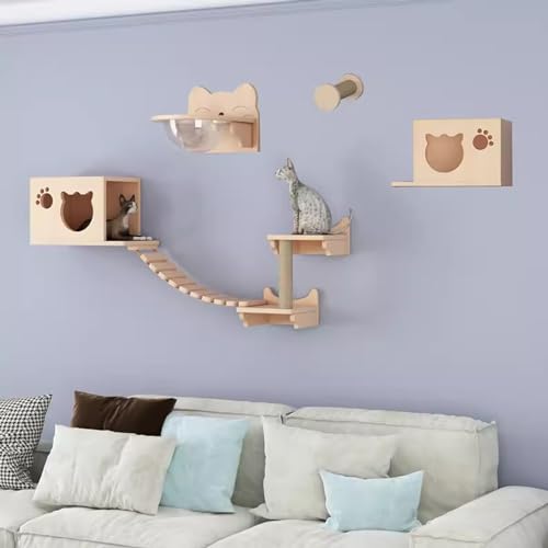 Gtzly Kletterwand Katzen, Katzen-Wandregal-Set, Schwebender Kletterwand-Spielkletterer Aus Holz, Wandmontierte KatzenmöBel for Katzen Bis Zu 15 Kg Als Geschenk (Color : Set 14) von Gtzly