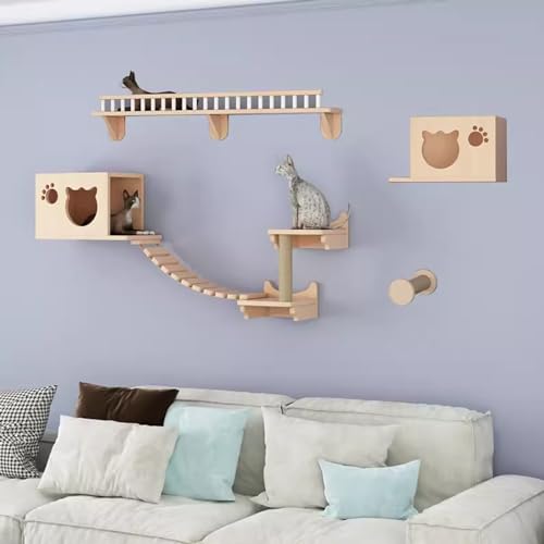 Gtzly Kletterwand Katzen, Katzen-Wandregal-Set, Schwebender Kletterwand-Spielkletterer Aus Holz, Wandmontierte KatzenmöBel for Katzen Bis Zu 15 Kg Als Geschenk (Color : Set 16) von Gtzly