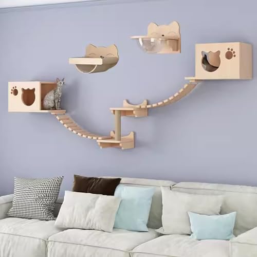 Gtzly Kletterwand Katzen, Katzen-Wandregal-Set, Schwebender Kletterwand-Spielkletterer Aus Holz, Wandmontierte KatzenmöBel for Katzen Bis Zu 15 Kg Als Geschenk (Color : Set 9) von Gtzly