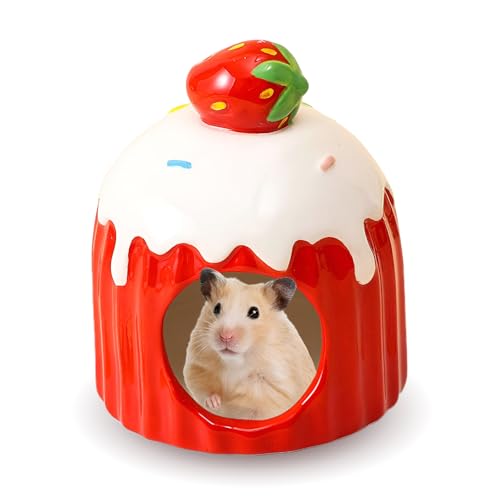Guador Kleintierversteck Hamster Haus Hamster Höhle Hamsterversteck Mini Hütte Hamster Keramik Hamster Hideout Keramik Hamster Versteck Nest Mäuse Ratten Kleine Tiere (Roter Schnee Top) von Guador