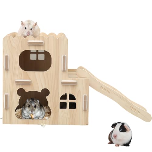 Hamster Haus Holz, Mehrkammernhaus, Holz Hamsterhaus, Spielplatz, 2 Etagen mit Leiter, Haus für Kleine Haustiere Zwerghamster, Rennmäuse, Degus, Stachelmäuse 20 * 17 * 21 cm von Guangyu