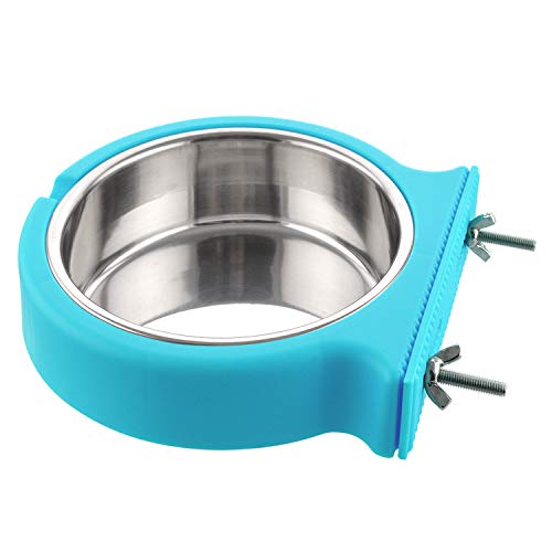 Crate Dog Bowl Removable Stainless Steel Water Food Feeder Bowls Cage Coop Cup for Cat Puppy Bird Pets (Small, Blue with Corrugated Clip) von Guardians