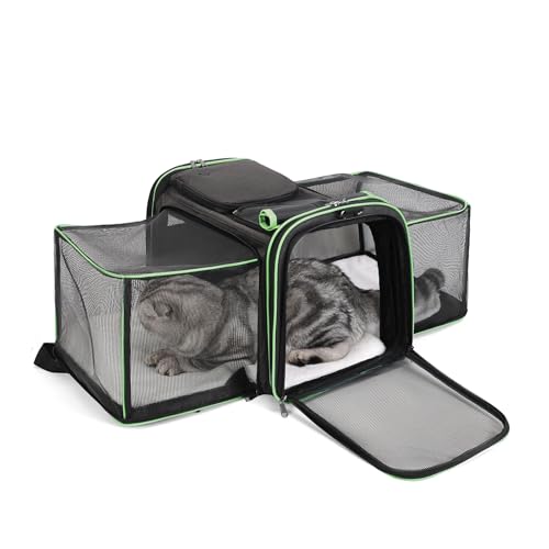 Erweiterbare Haustier-Tragetasche, TSA-Fluggesellschafts-zugelassene Haustier-Tragetasche, weiche Seiten, zusammenklappbare Reisetasche für Katzen und Hunde, (Pistaziengrün) von GuaziV